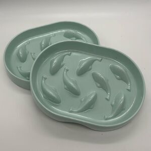 Anti-slip Fun Slow-feeding Plate Cat Bowl Pet Feeder Bowls Melamine Set of 2